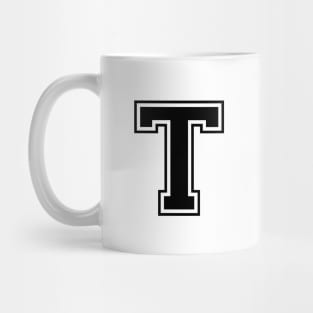 Initial Letter T - Varsity Style Design - Black text Mug